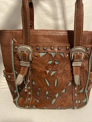 "Bolso de Mano American West Desert Flower Cremallera Bronceado 10"" Alto 13"" Ancho Usado en Excelente Condición Ver Fotos" Foto 1 de 4