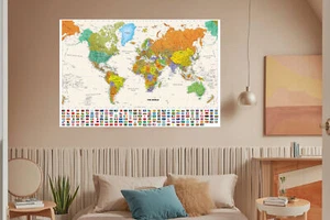 A1 A2 Weltkarte mit Land & Flaggen Karte Geographie Karte Poster für Reisen - Bild 1 von 12
