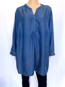 NWT! NEW! JOHN PAUL RICHARD Plus Size 3X Blue Denim Blouse Shirt Top Tunic - Picture 1 of 9