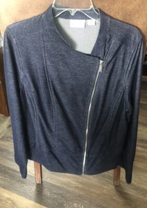 NWT Liz Claiborne Blue Moto Jacket Knit Asymmetrical Full Zip L.SLV Plus 1X EUC - Picture 1 of 13