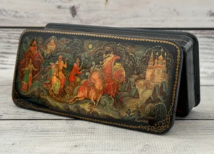Ukrainian Lacquer Box Art Painting School Fairy Tale Handmade Jewelry Box - Picture 1 of 9