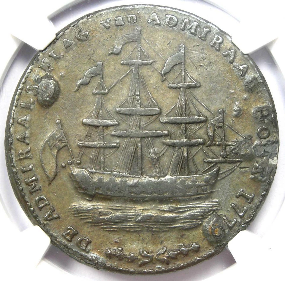 1779 Rhode Island Pewter Ship Token with Wreath - NGC XF45 (EF45) - $7,000 Value - Image 1 of 4