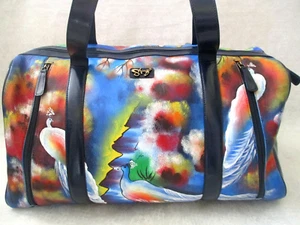 Borsa Sharif Pavone in pelle dipinta a mano - Borsone da viaggio artistico - Nuova con etichette - Foto 1 di 12