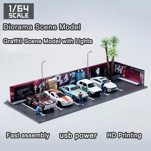 1/64 Diorama Open Air Car Parking Lot Model LED Lighting Car Garage Scene Model - Picture 1 of 16