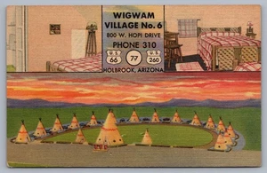 Wigwam Village Leinen Postkarte Route 66 Holbrook AZ Arizona Postkarte L4 - Bild 1 von 3