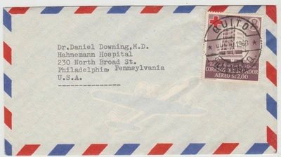 Ecuador 1960 Cover to USA with '60 Red Cross issue as postage   good condition - Image 1 of 2