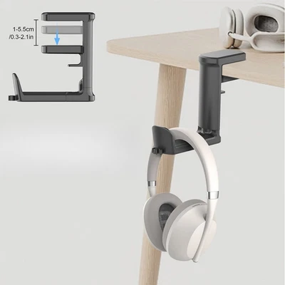 Soporte de exhibición para colgador de auriculares para juegos 360° gancho debajo del escritorio montaje para auriculares Foto 1 de 4