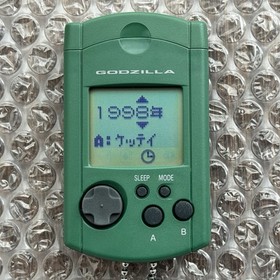 Sega Dreamcast Godzilla Green VMU Visual Memory Unit + Dust Cover HKT-7000 Japan
