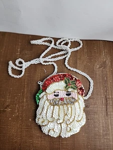 Cartera Monedero Cara de Papá Noel Lentejuelas Cuentas Pequeña Forrada Acolchada Cremallera BOLSA 2 Caras ~5.5" - Imagen 1 de 11