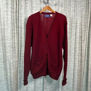 Pendleton 100% Pure Virgin Wool Cardigan Sweater Men Burgundy Large USA Made VTG - Picture 1 of 9