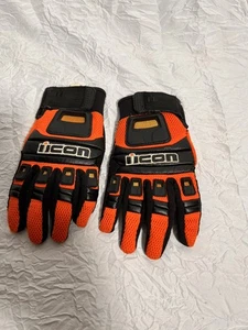 Icon Tarmac Motorcycle Gloves Size Medium Black Adult Sz 9 Orange  - Picture 1 of 7