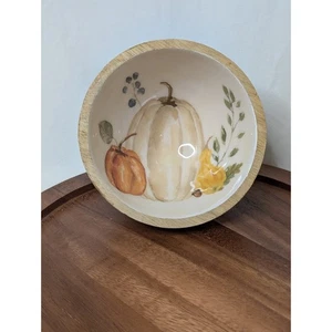 Ciotola da esterno in legno a tema zucca autunnale decorazione casa - Foto 1 di 7