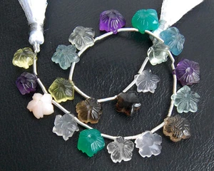 77ctw Fluorit Grün Onyx Zitronenquarz Rosenquarz Rauchquarz Blume Perlen - Bild 1 von 8