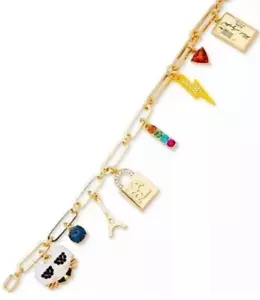 KARL LAGERFELD PARIS Gold-Tone Charm Bracelet Choupette Cat/Eiffel Tower+ NWT - Picture 1 of 12