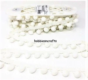 SIMPLICITY WEISSE BOMMELBORTE 1 METER Luxus Samtgefühl 1,5 cm Kugeln 3 cm Tropfen - Bild 1 von 2