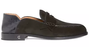 Christian Louboutin Penny Loafers No Back 30 Suede / Croc Shoes Red Sole Sz 40-7 - Picture 1 of 14