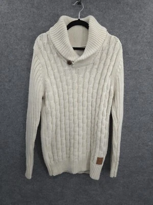 Brave Soul Cardigan Sweater Mens Medium Pullover Cable Knit Collared Off White - Image 1 of 4