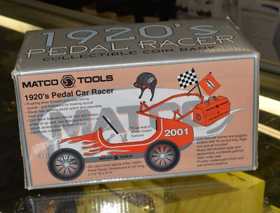 2001 MATCO TOOLS 1920S PEDAL RACER COIN BANK DIE CAST CAR CROWN PDLCAR01 - Image 1 of 4