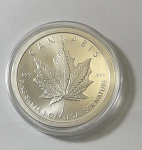2019 1 Oz .999 Silver Cannabis  Round .999 Fine - Picture 1 of 2