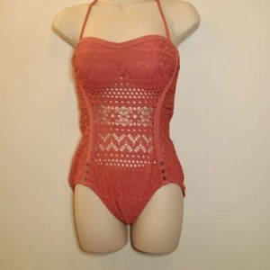 Robin Piccone Penelope Bandeau Halter One-Piece Crochet Swimsuit Size 8 - Picture 1 of 11