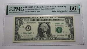 $1 2003 Radar Serial Number Federal Reserve Currency Bank Note Bill PMG UNC66EPQ - Picture 1 of 3