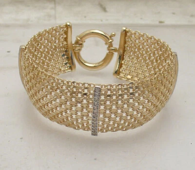 Bold Tapestry Bismark Woven White Zircon Bar Bracelet Real 14K Yellow Gold QVC - Изображение 1 из 4
