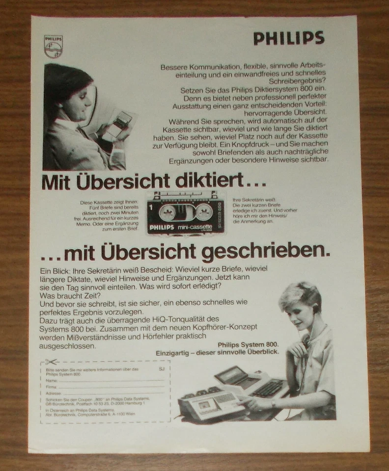 Vintage 1983 PHILIPS SYSTEM 800 Dictaphone Transcription Recorder advert German - Image 1 of 1