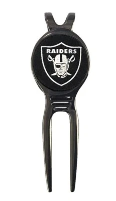 Raiders NFL Las Vegas Oakland Golf Ball Marker + Black Gunmetal Divot Tool Laser