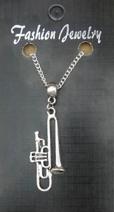 Trumpet Pendant Necklace 18" or 24 Inch Chain Musician Charm - Picture 1 of 5