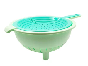 Tupperware Green Plastic Vegetable Kitchen Clean Double Strain Colander Tool - Picture 1 of 9
