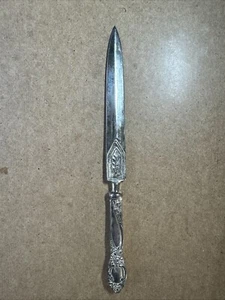 Antico apri lettere ornato placcato argento 9” - design manico floreale - Foto 1 di 11