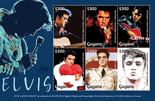 Guyana 2021 - Música de Elvis Presley - Hoja de 6 estampillas - Scott #4694 - MNH Foto 1 de 1