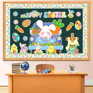 Happy Easter Bulletin Board Decorations with Egg Bunny Chick Cross,Bulletin Boar - Picture 1 of 12