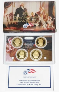 2007 U.S. Mint Presidential One Dollar 4 Coin Proof Set, Inklusive OGP & COA - Bild 1 von 3