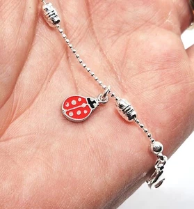 Pulsera de plata esterlina para niños margarita ladybird cadena joyería - 6,5 pulgadas - Imagen 1 de 12