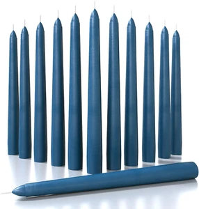Taper Candles Set of 12 Dripless Tall Dinner Party Wedding Candles Dark Blue 8in - Picture 1 of 12