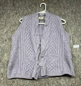 Carraig Donn Cardigan Womens Purple Merino Wool Cable Knit Vest XL - Picture 1 of 8