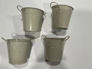 Lot of 4  Cream White  Metal Buckets 4 inches - Picture 1 of 4