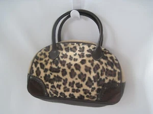 Purse Handbag Leopard Print Brown Faux Fur Leather & Suede Tote Handle 13x8 - Picture 1 of 9