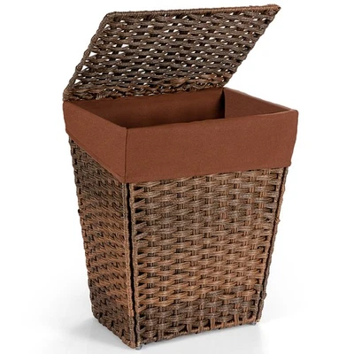 Costway Handwoven Laundry Hamper Foldable w/Removable Liner, Lid & Handles Brown - Image 1 of 4