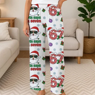 67 Pantalones de Pijama de Navidad, Santa Dice "Ho Ho Ho" y Divertido Diseño de Regalos de Vacaciones Foto 1 de 4