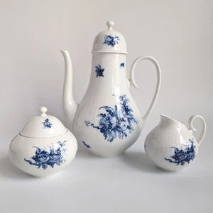 Rosenthal Germany Rhapsody Blue White Porcelain Coffee Pot Sugar Creamer Romance - Picture 1 of 18