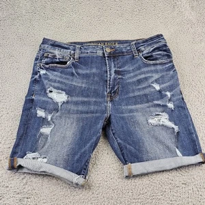 American Eagle Shorts Mens 36 Blue Next Level Flex Distressed Cut Off Jorts - Picture 1 of 13
