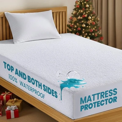 Protector de colchón de doble cara con tapa de rizo impermeable y paneles laterales dobles... Foto 1 de 4