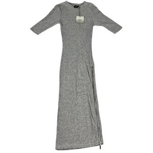 ASOS Maxi Dress Womens Size 2 Ribbed Gray Long Side Zip 1/2 Sleeve NEW - Picture 1 of 8