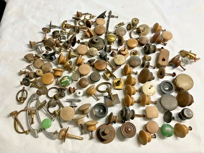 Large Lot Antique Vintage Wooden Brass Glass Drawer Cabinet Cupboard Pulls Parts - Image 1 of 4