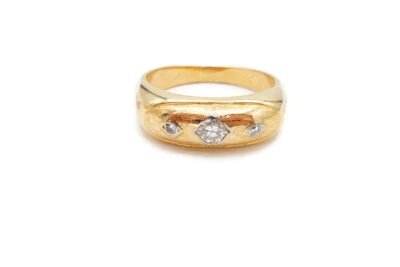 Anillo de oro amarillo de 14 k de 0,30 quilates con diamantes para hombre talla 12 tres piedras pesado Foto 1 de 4