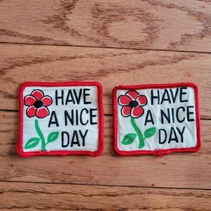 2 Have a Nice Day Patch Vintage 70s Style Hippie Flower Set of 2 - Foto 1 di 4
