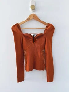 Self Portrait Burnt Orange Knit Top with Sweetheart Neckline Size S New - Picture 1 of 6