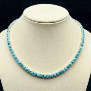 925 Silver Larimar Tennis Necklace for Woman , Ocean Blue stone Jewelry , Layere - Picture 1 of 4